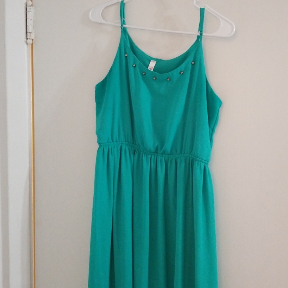 Turquoise embellished long flowing maternity dress